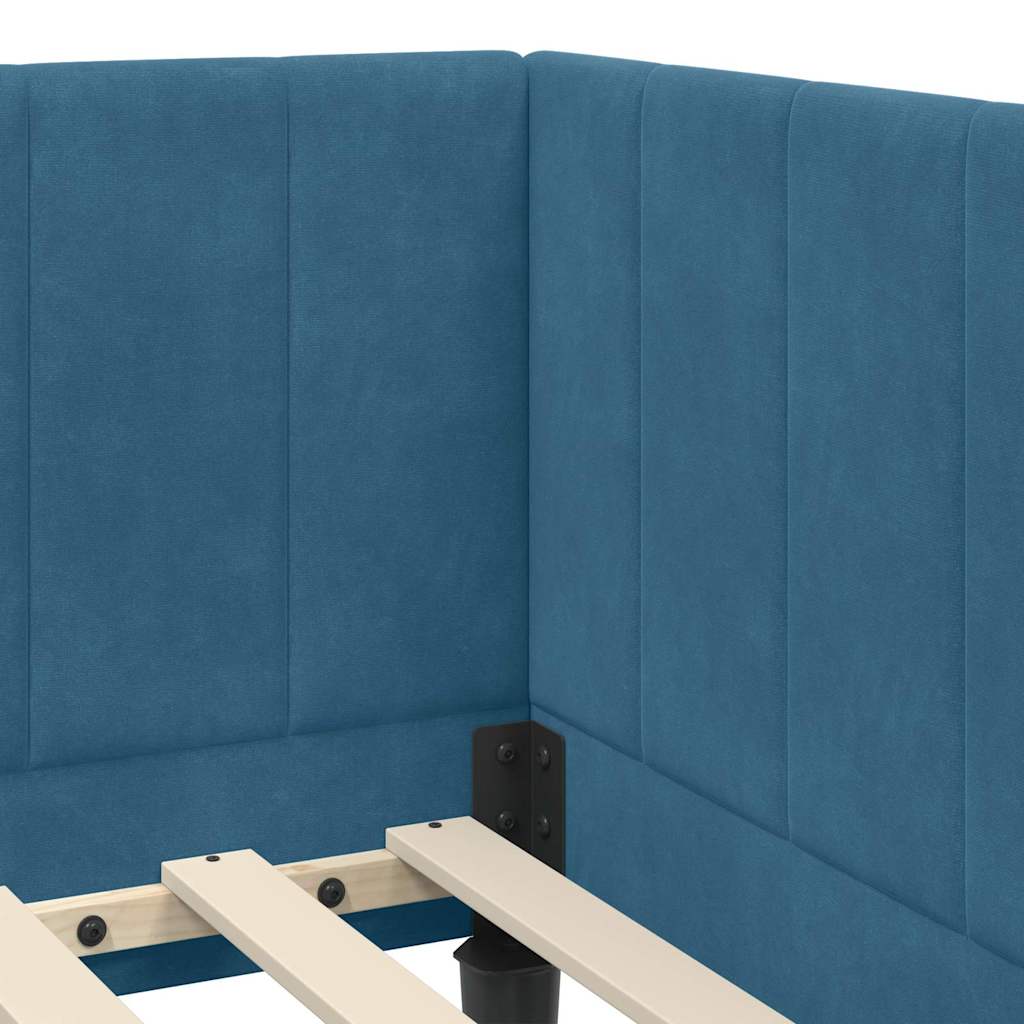 Cornice del letto ad angolo Blu 80 cm x 200 cm Velluto