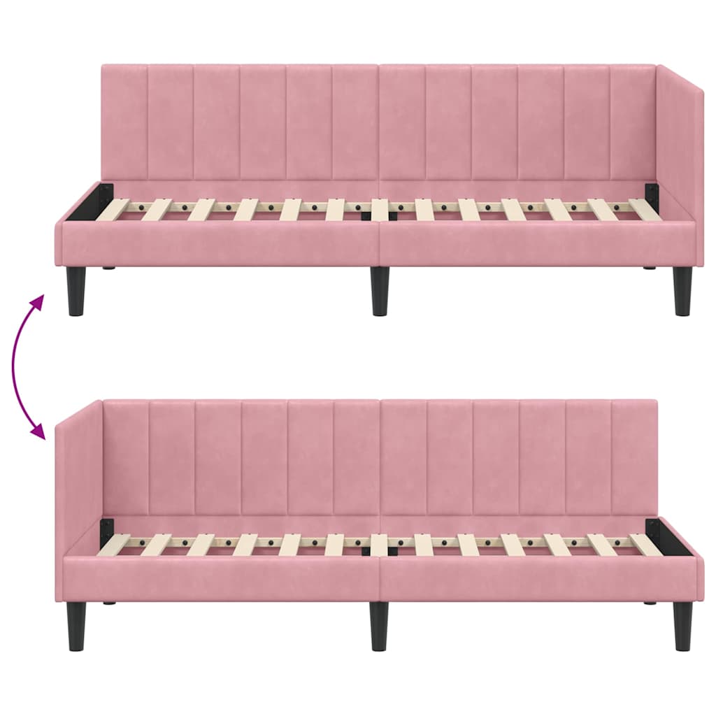 Cornice del letto ad angolo Rosa 80 cm x 200 cm Velluto