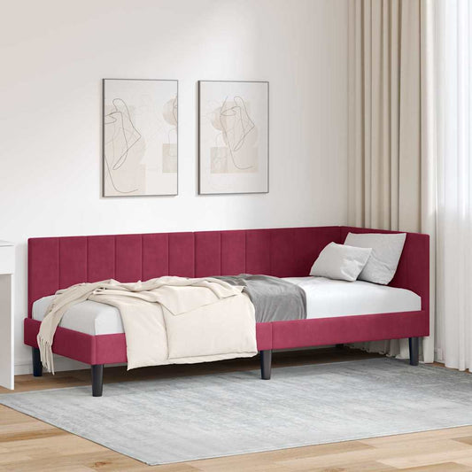 Cornice del letto ad angolo Rosso Vino 80 cm x 200 cm Velluto