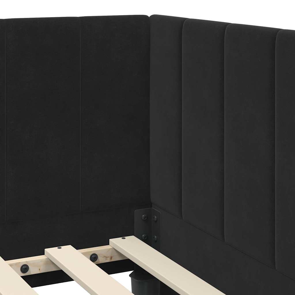 Cornice del letto ad angolo Nero 90 cm x 190 cm Velluto