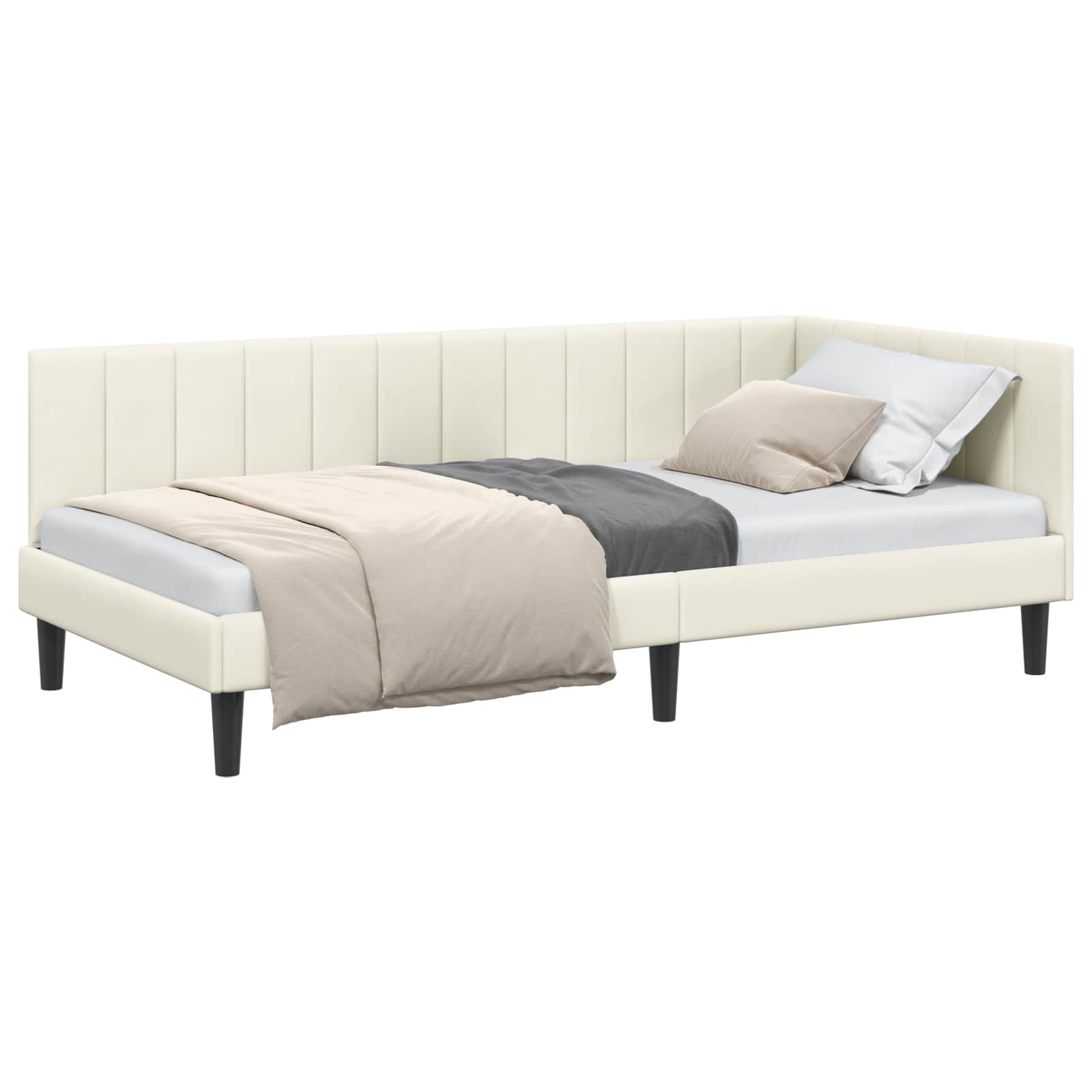 Cornice del letto ad angolo Crema 90 cm x 190 cm Velluto | homemem39