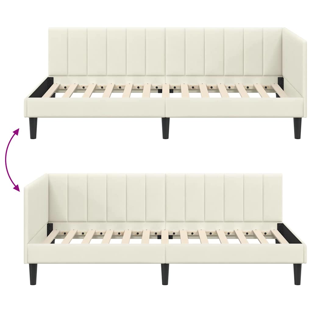 Cornice del letto ad angolo Crema 90 cm x 190 cm Velluto | homemem39