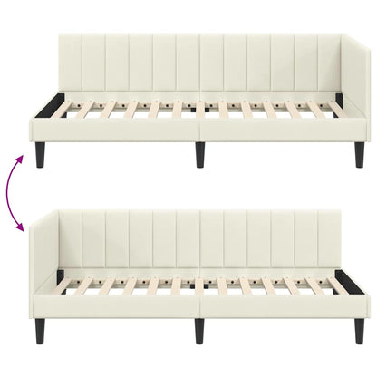 Cornice del letto ad angolo Crema 90 cm x 190 cm Velluto | homemem39