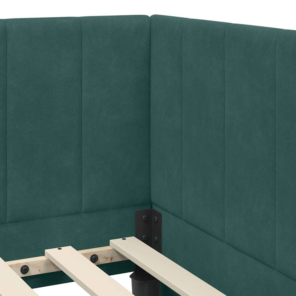 Cornice del letto ad angolo Verde Scuro 90 cm x 200 cm Velluto