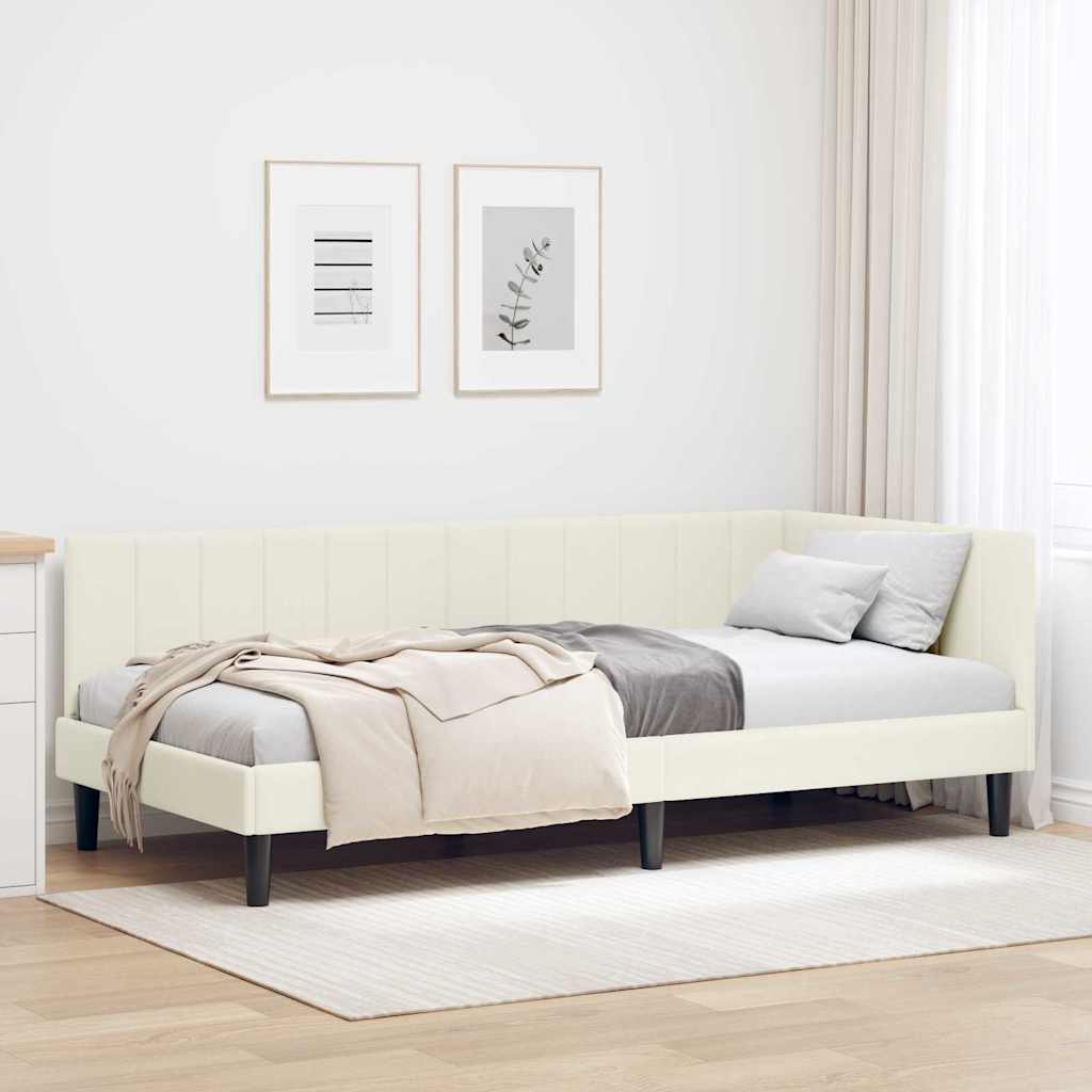 Cornice del letto ad angolo Crema 90 cm x 200 cm Velluto | homemem39