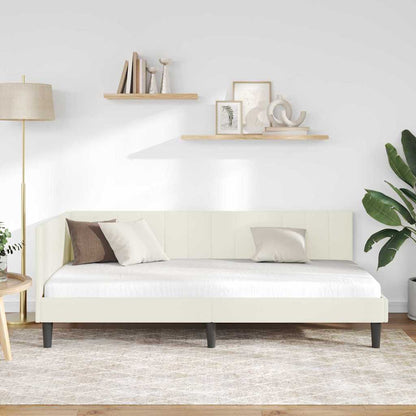 Cornice del letto ad angolo Crema 90 cm x 200 cm Velluto | homemem39