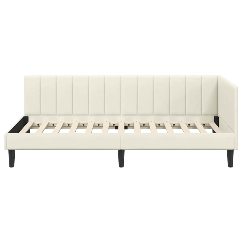 Cornice del letto ad angolo Crema 90 cm x 200 cm Velluto | homemem39