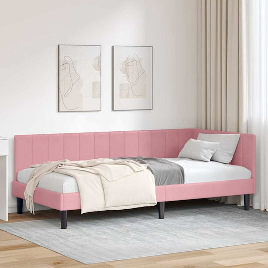 Cornice del letto ad angolo Rosa 100 cm x 200 cm Velluto