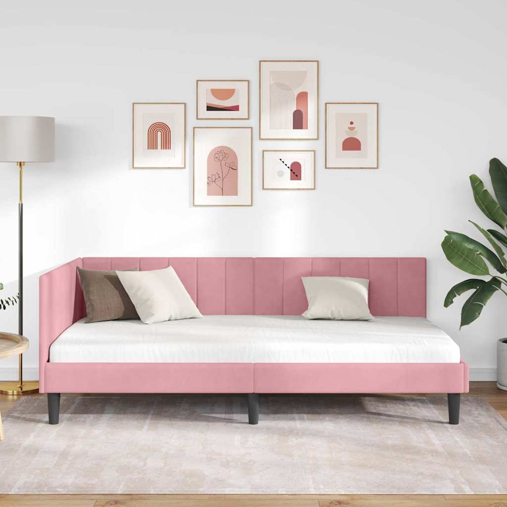 Cornice del letto ad angolo Rosa 100 cm x 200 cm Velluto