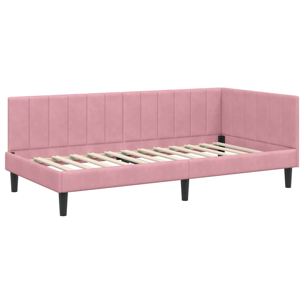 Cornice del letto ad angolo Rosa 100 cm x 200 cm Velluto