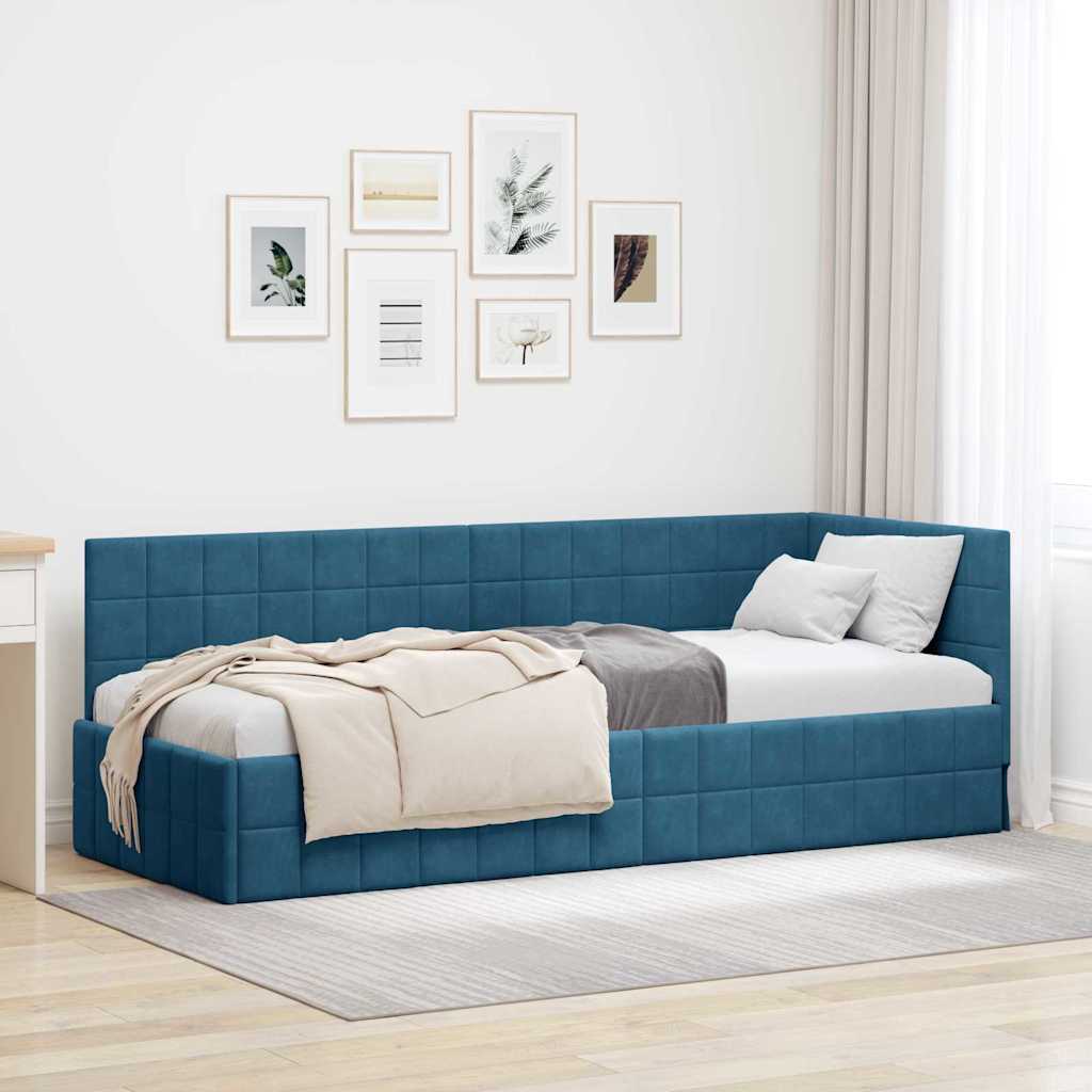Cornice del letto ad angolo Blu 80 cm x 200 cm Velluto