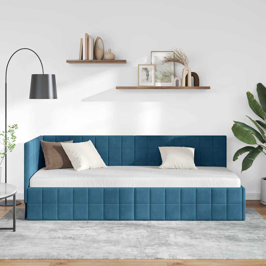 Cornice del letto ad angolo Blu 80 cm x 200 cm Velluto