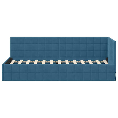 Cornice del letto ad angolo Blu 80 cm x 200 cm Velluto