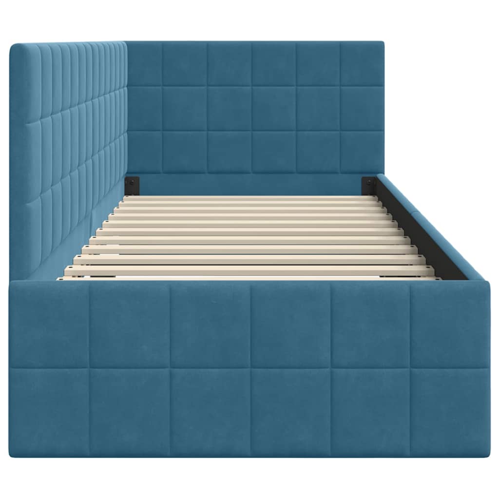 Cornice del letto ad angolo Blu 80 cm x 200 cm Velluto