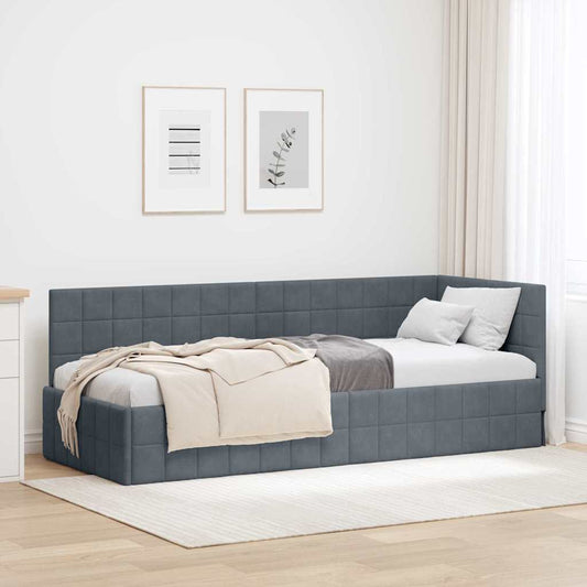 Cornice del letto ad angolo Grigio scuro 80 cm x 200 cm Velluto | homemem39