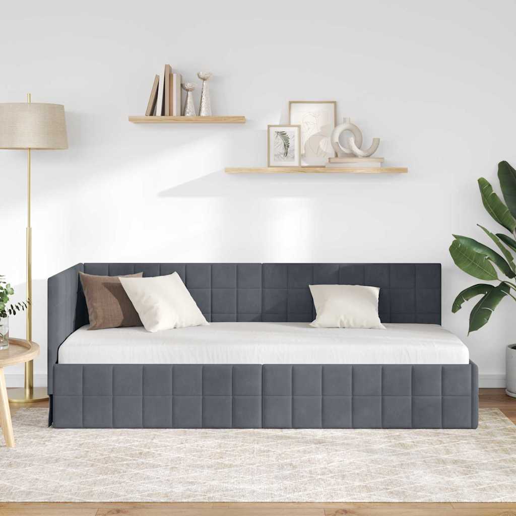 Cornice del letto ad angolo Grigio scuro 80 cm x 200 cm Velluto | homemem39