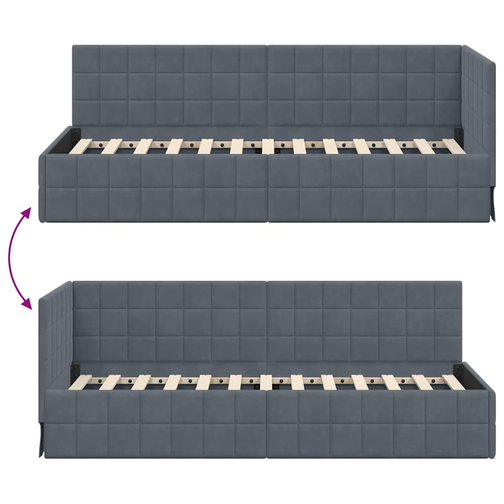 Cornice del letto ad angolo Grigio scuro 80 cm x 200 cm Velluto | homemem39