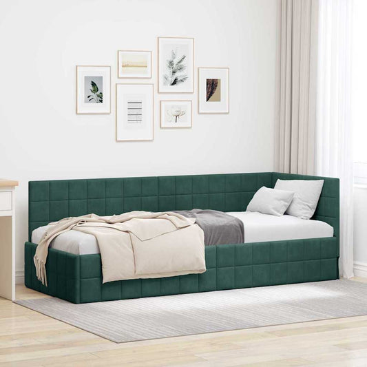 Cornice del letto ad angolo Verde Scuro 80 cm x 200 cm Velluto | homemem39