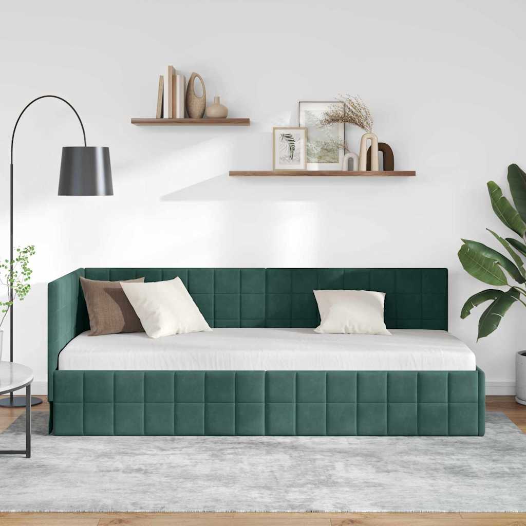 Cornice del letto ad angolo Verde Scuro 80 cm x 200 cm Velluto | homemem39