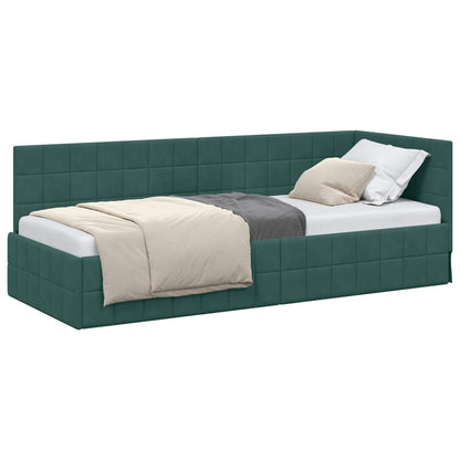 Cornice del letto ad angolo Verde Scuro 80 cm x 200 cm Velluto