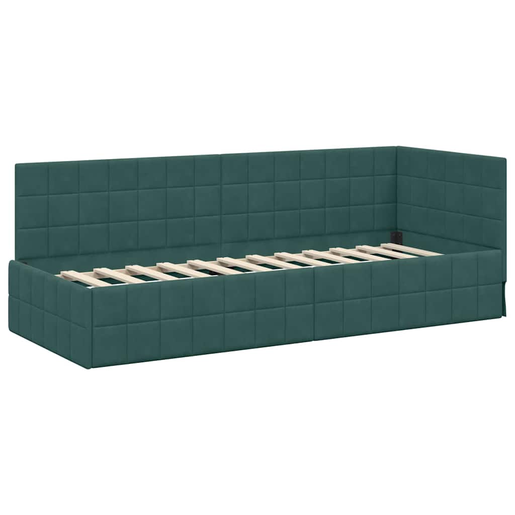 Cornice del letto ad angolo Verde Scuro 80 cm x 200 cm Velluto