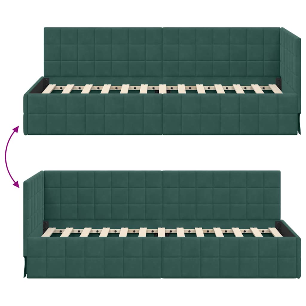 Cornice del letto ad angolo Verde Scuro 80 cm x 200 cm Velluto | homemem39
