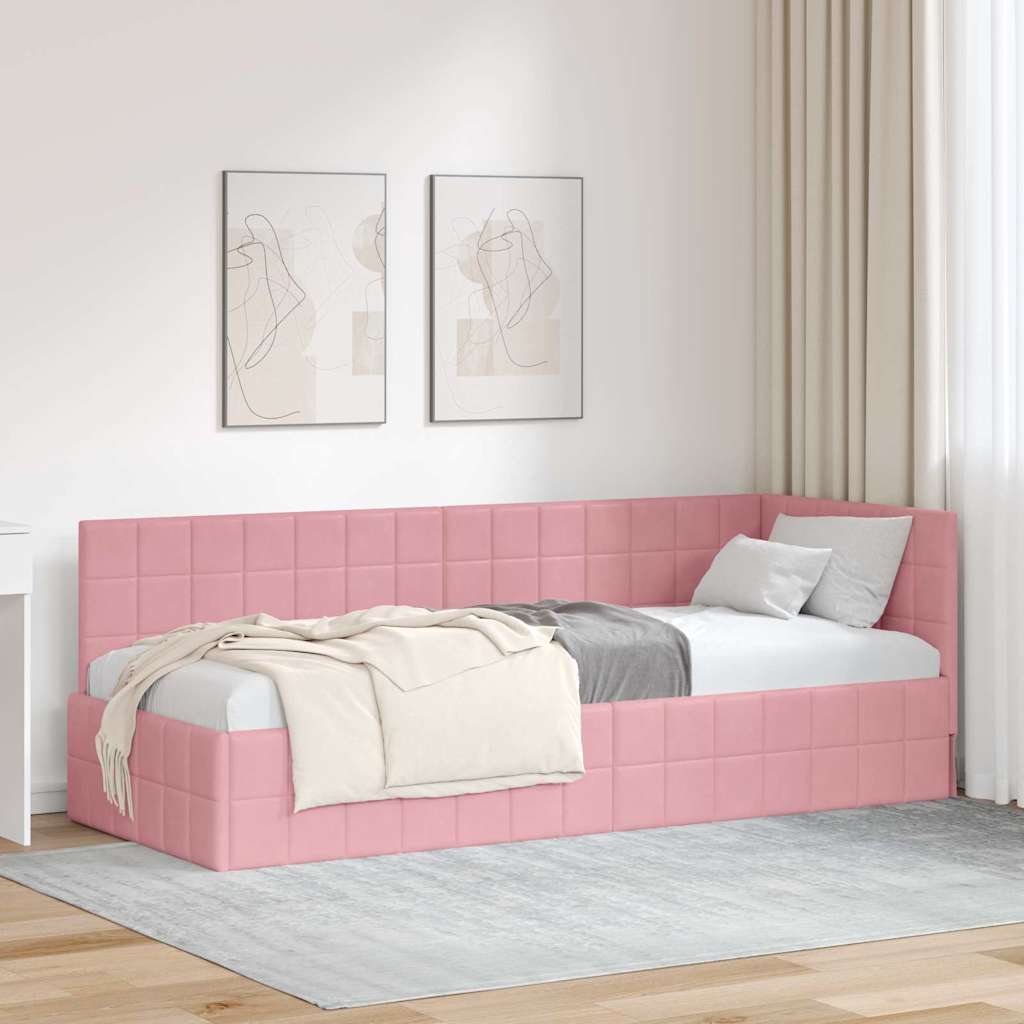 Cornice del letto ad angolo Rosa 80 cm x 200 cm Velluto