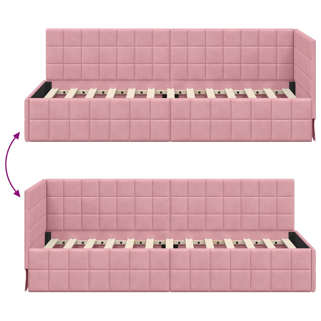 Cornice del letto ad angolo Rosa 80 cm x 200 cm Velluto