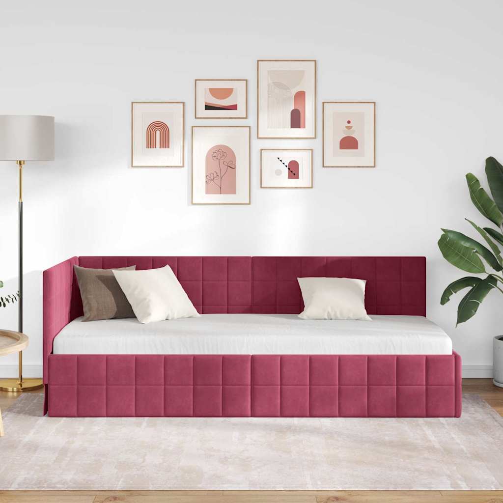 Cornice del letto ad angolo Rosso Vino 80 cm x 200 cm Velluto | homemem39