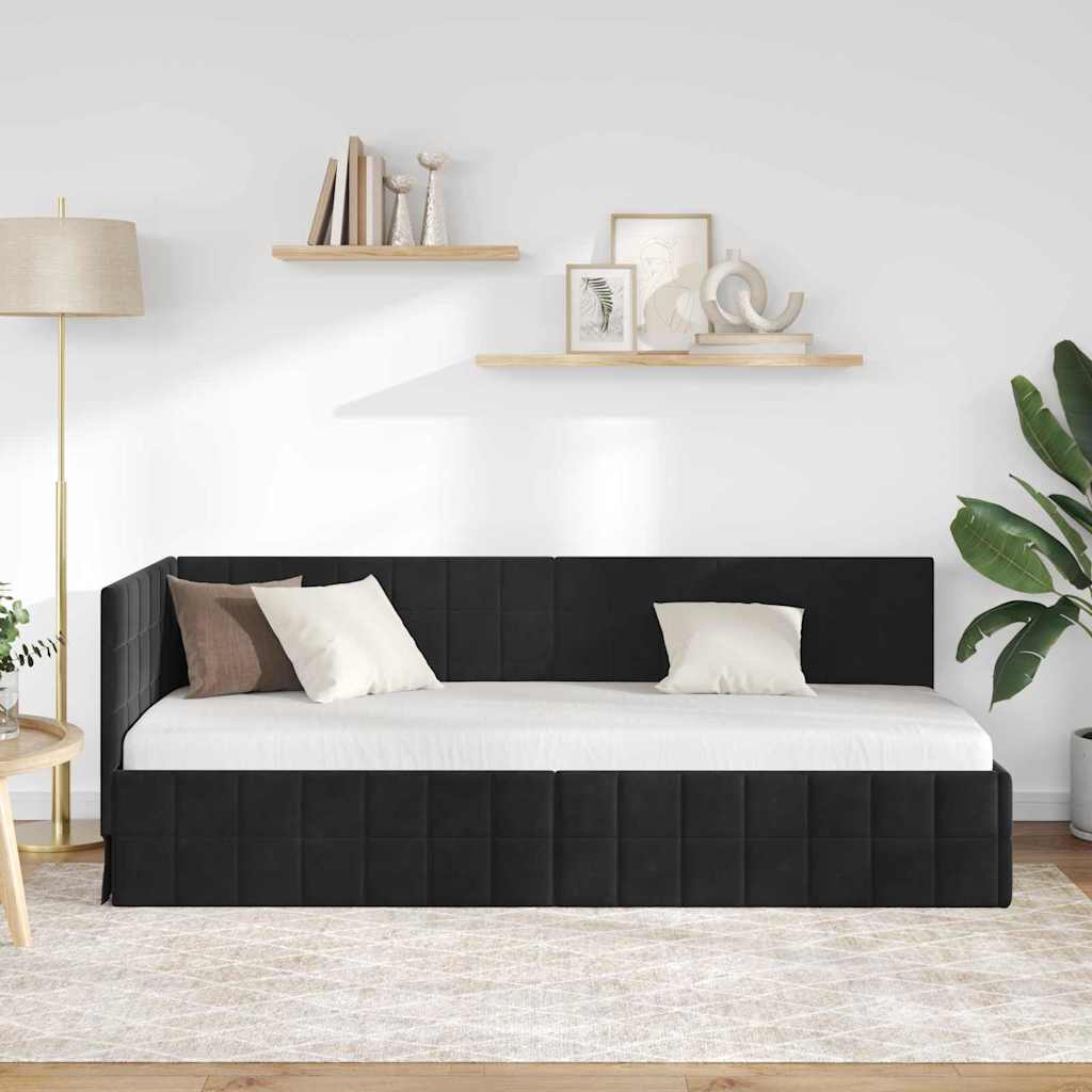 Cornice del letto ad angolo Nero 80 cm x 200 cm Velluto