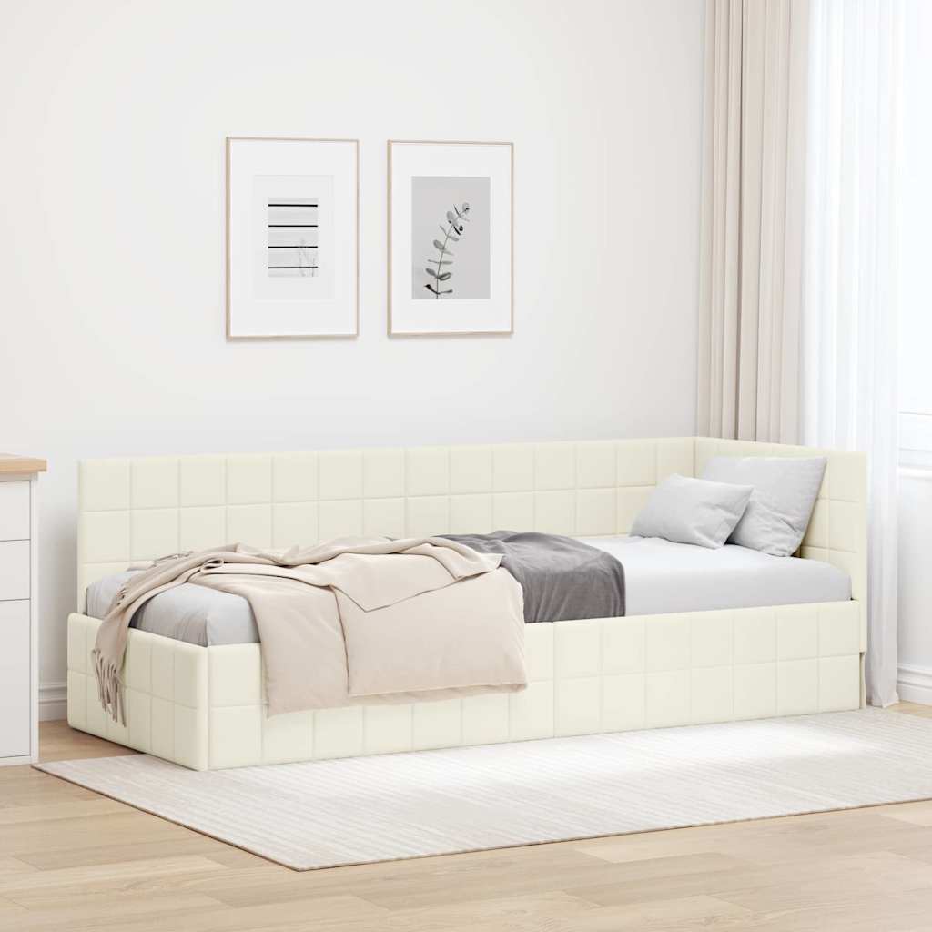 Cornice del letto ad angolo Crema 80 cm x 200 cm Velluto | homemem39