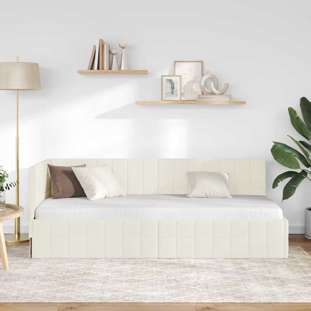 Cornice del letto ad angolo Crema 80 cm x 200 cm Velluto | homemem39