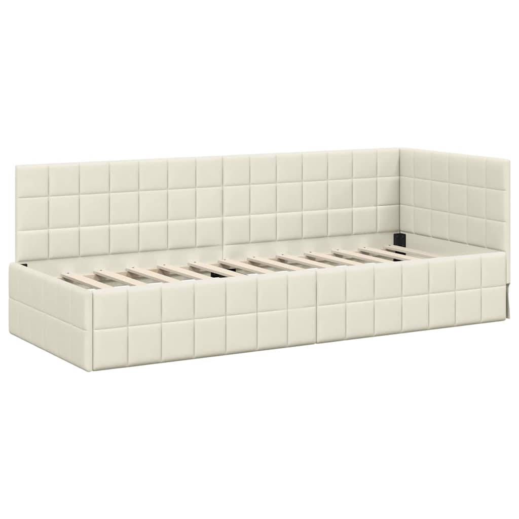 Cornice del letto ad angolo Crema 80 cm x 200 cm Velluto | homemem39