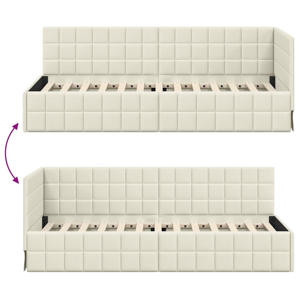 Cornice del letto ad angolo Crema 80 cm x 200 cm Velluto | homemem39