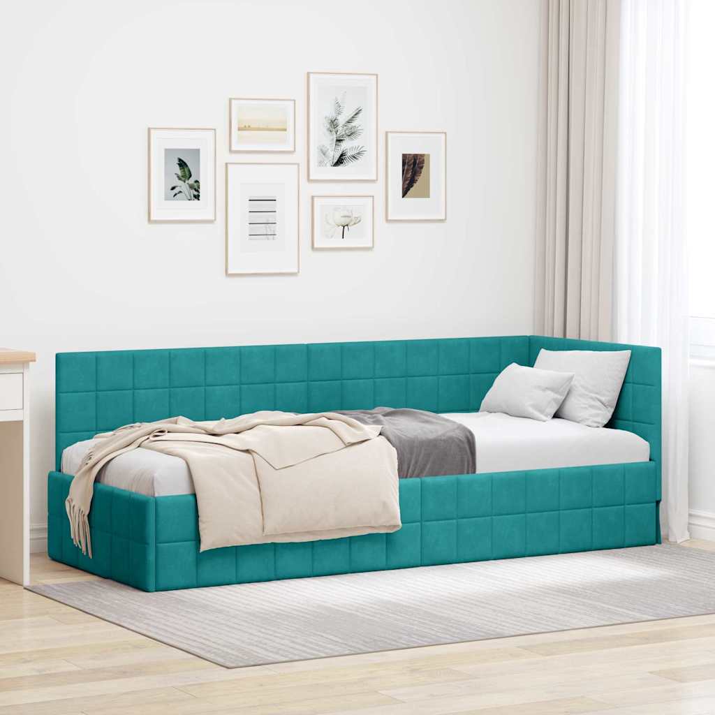 Cornice del letto ad angolo Turchese 80 cm x 200 cm Velluto | homemem39