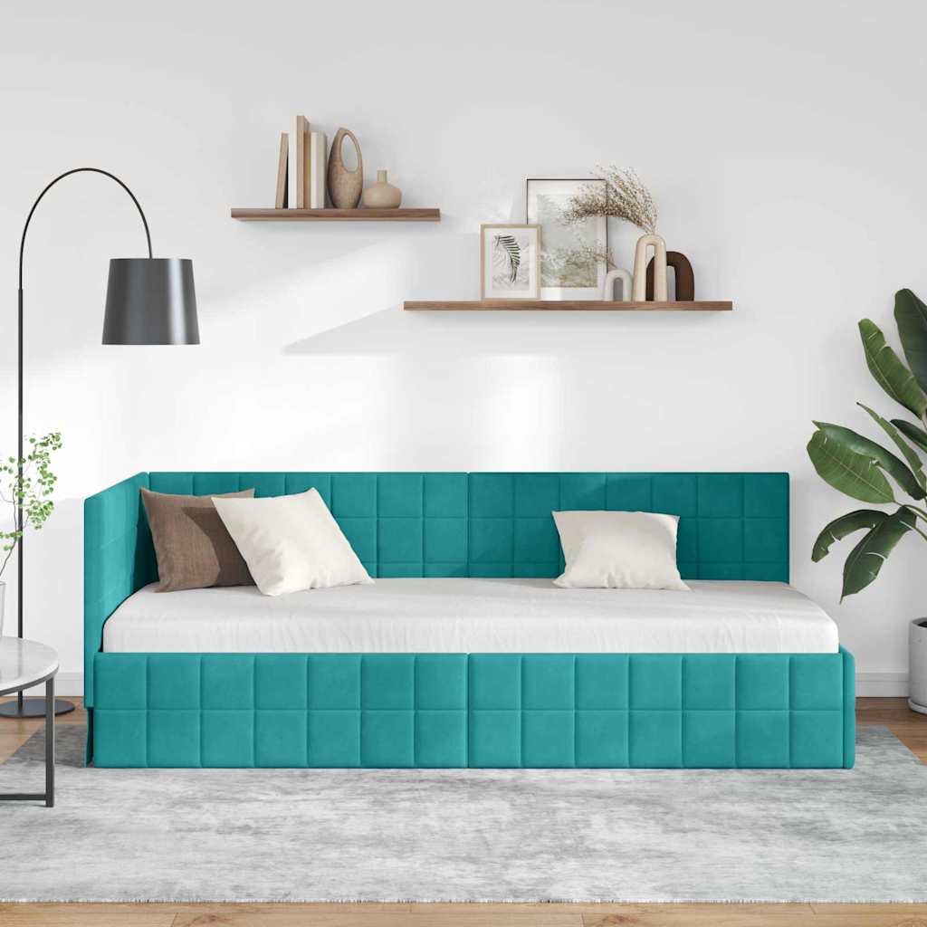 Cornice del letto ad angolo Turchese 80 cm x 200 cm Velluto | homemem39