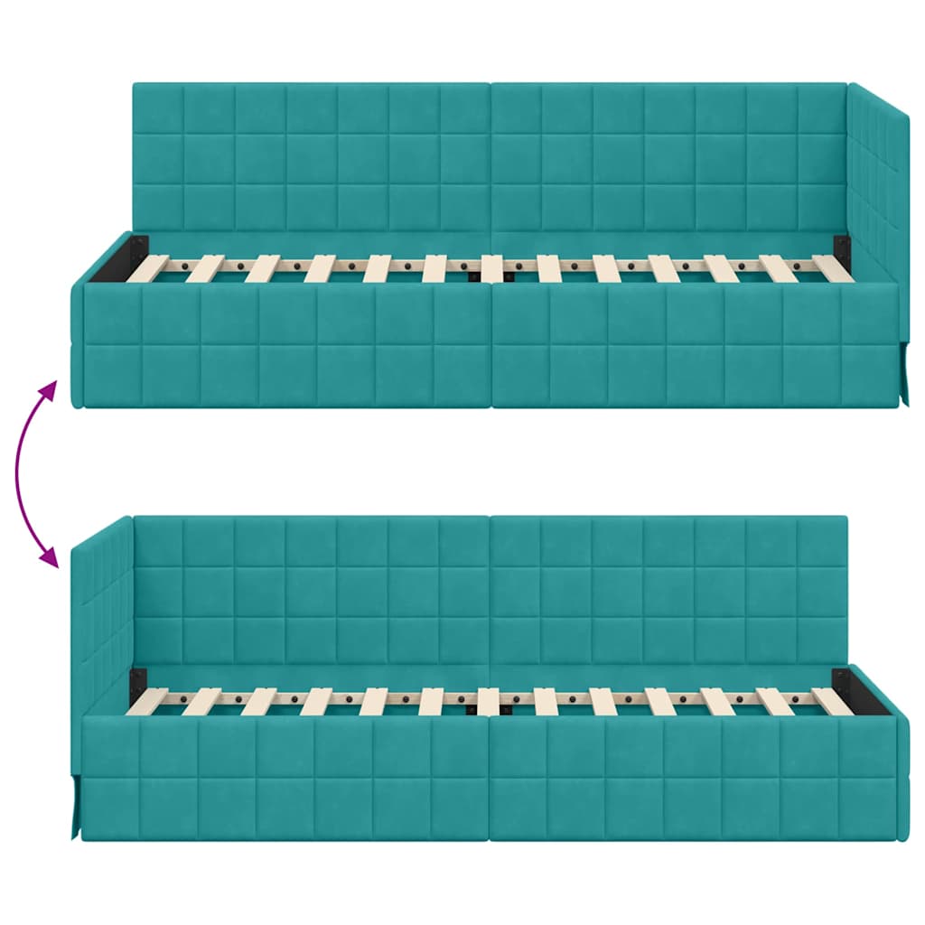 Cornice del letto ad angolo Turchese 80 cm x 200 cm Velluto | homemem39