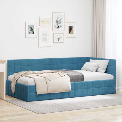 Cornice del letto ad angolo Blu 90 cm x 190 cm Velluto | homemem39