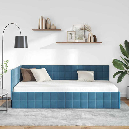 Cornice del letto ad angolo Blu 90 cm x 190 cm Velluto | homemem39