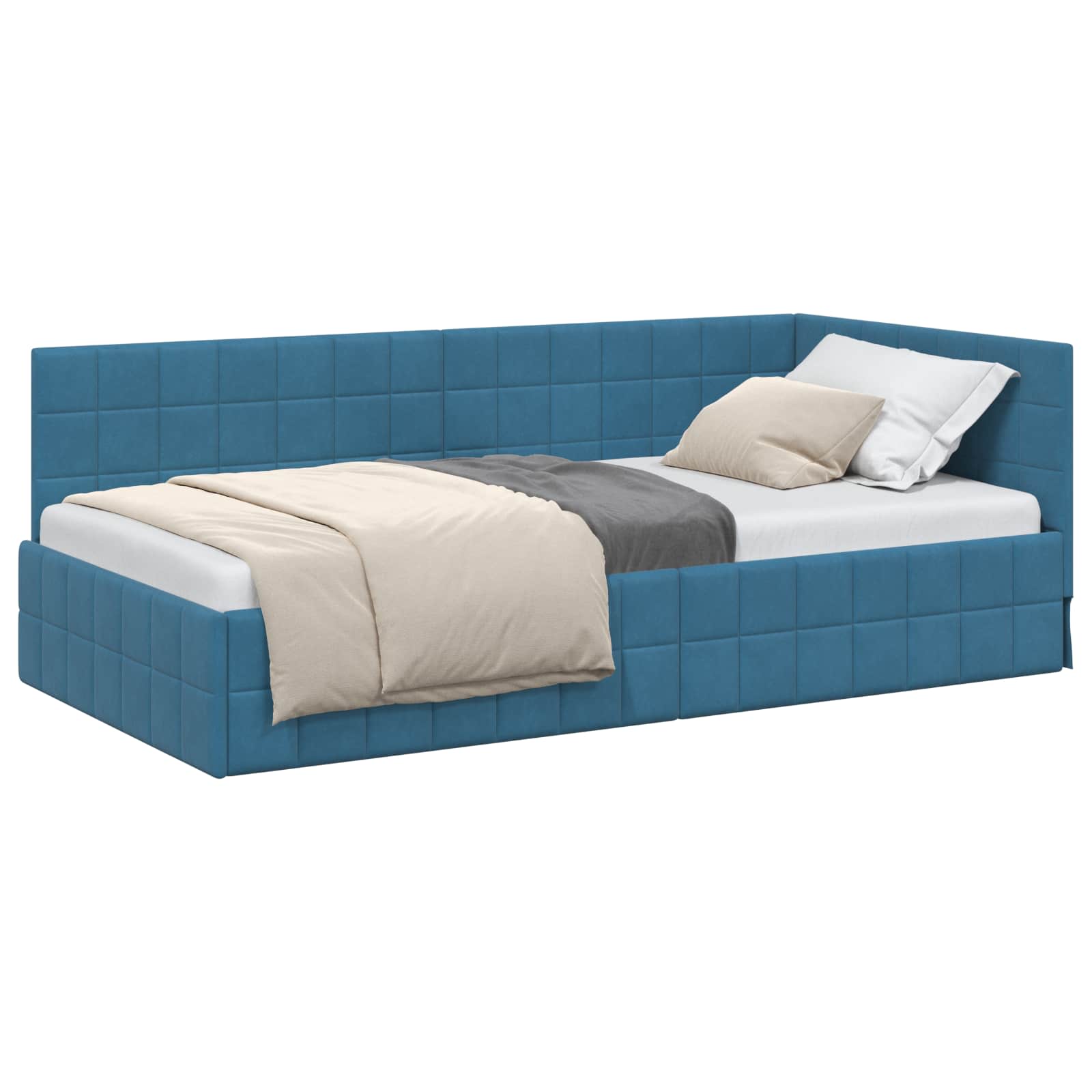 Cornice del letto ad angolo Blu 90 cm x 190 cm Velluto | homemem39