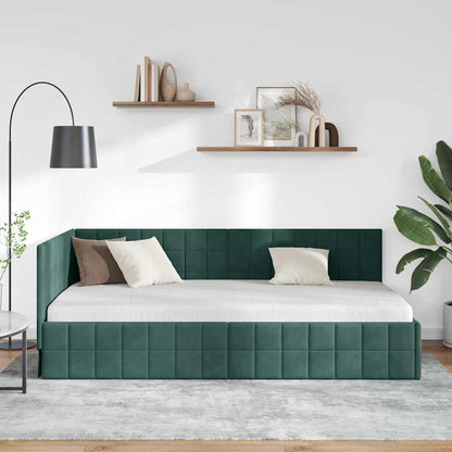 Cornice del letto ad angolo Verde Scuro 90 cm x 190 cm Velluto | homemem39