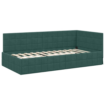 Cornice del letto ad angolo Verde Scuro 90 cm x 190 cm Velluto | homemem39
