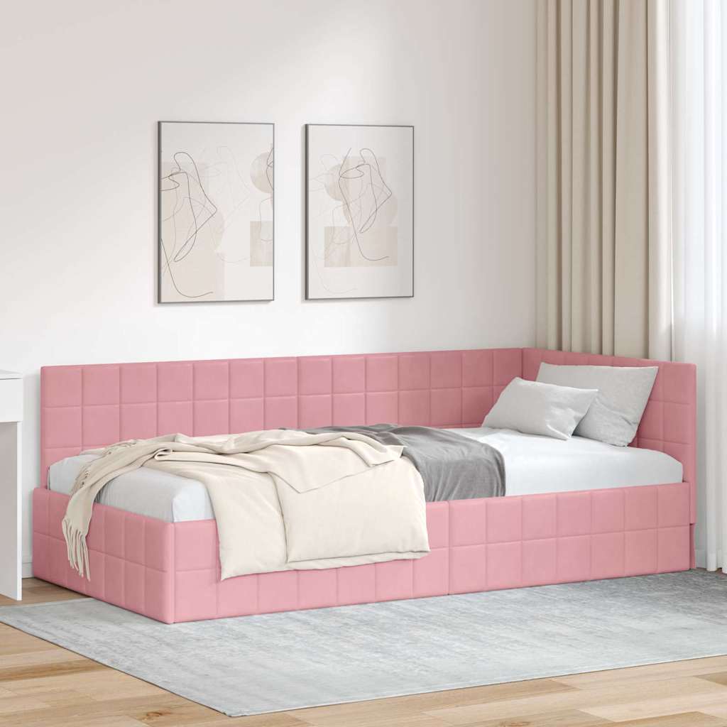 Cornice del letto ad angolo Rosa 90 x 190 cm Velluto | homemem39