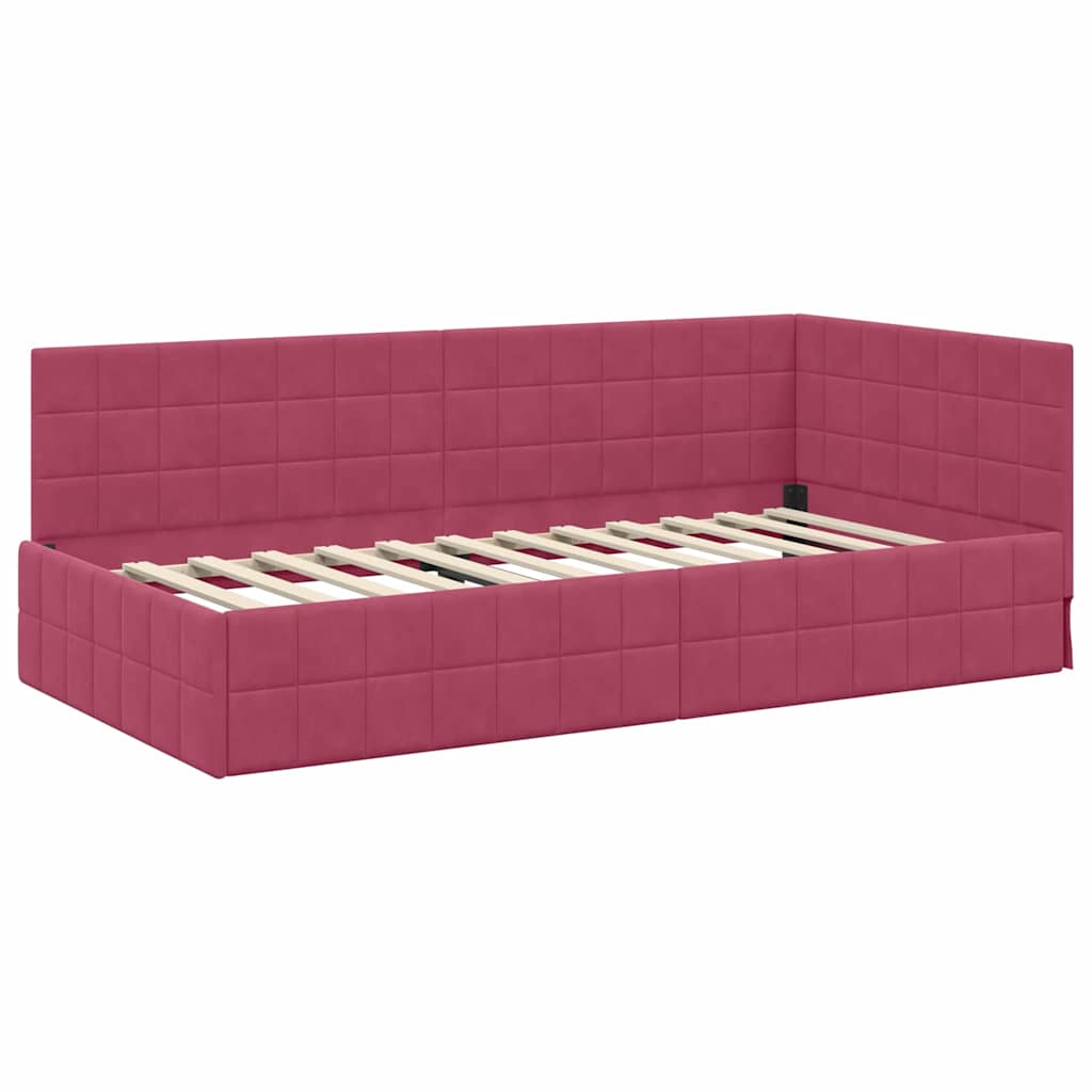 Cornice del letto ad angolo Rosso Vino 90 cm x 190 cm Velluto | homemem39