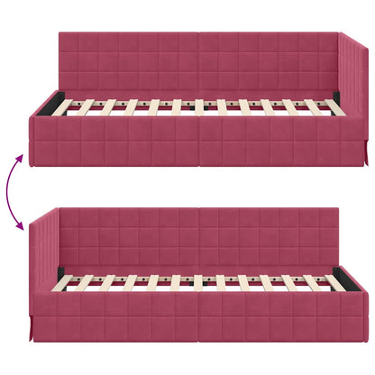 Cornice del letto ad angolo Rosso Vino 90 cm x 190 cm Velluto | homemem39