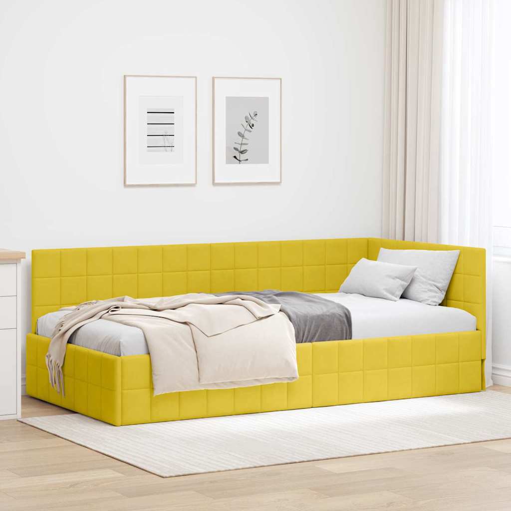 Cornice del letto ad angolo Giallo 90 cm x 190 cm Velluto