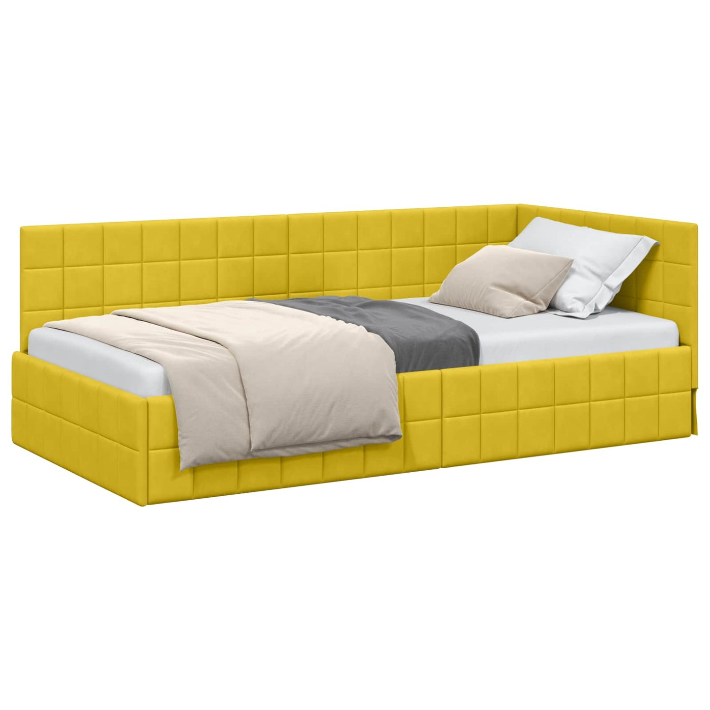 Cornice del letto ad angolo Giallo 90 cm x 190 cm Velluto
