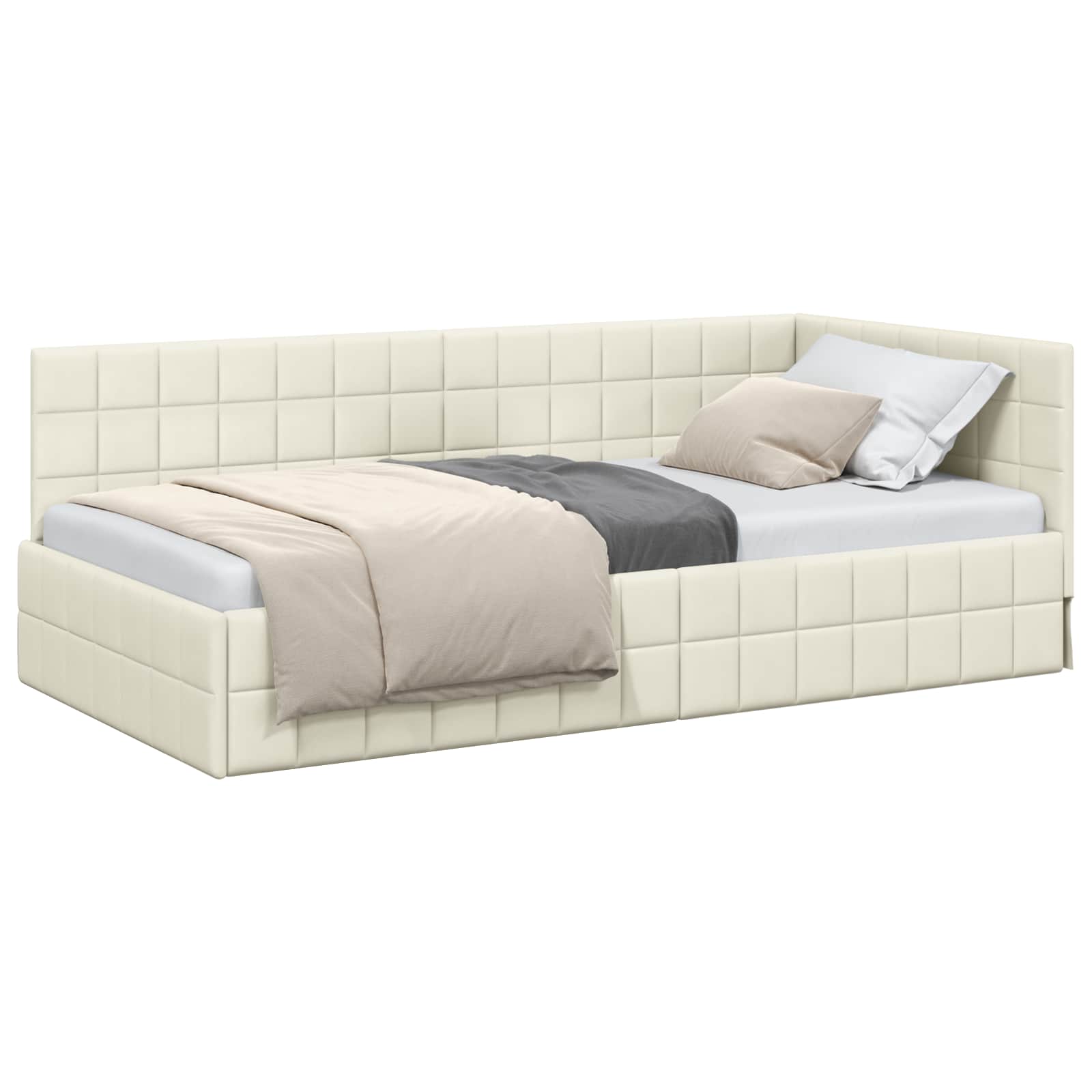 Cornice del letto ad angolo Crema 90 cm x 190 cm Velluto | homemem39
