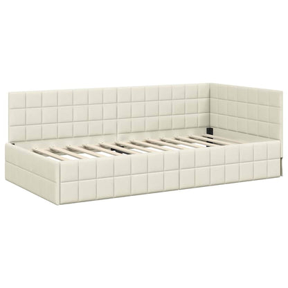Cornice del letto ad angolo Crema 90 cm x 190 cm Velluto | homemem39