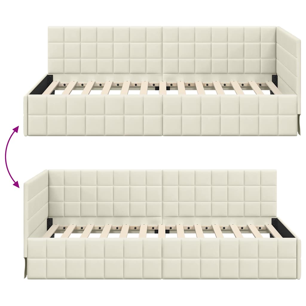 Cornice del letto ad angolo Crema 90 cm x 190 cm Velluto | homemem39